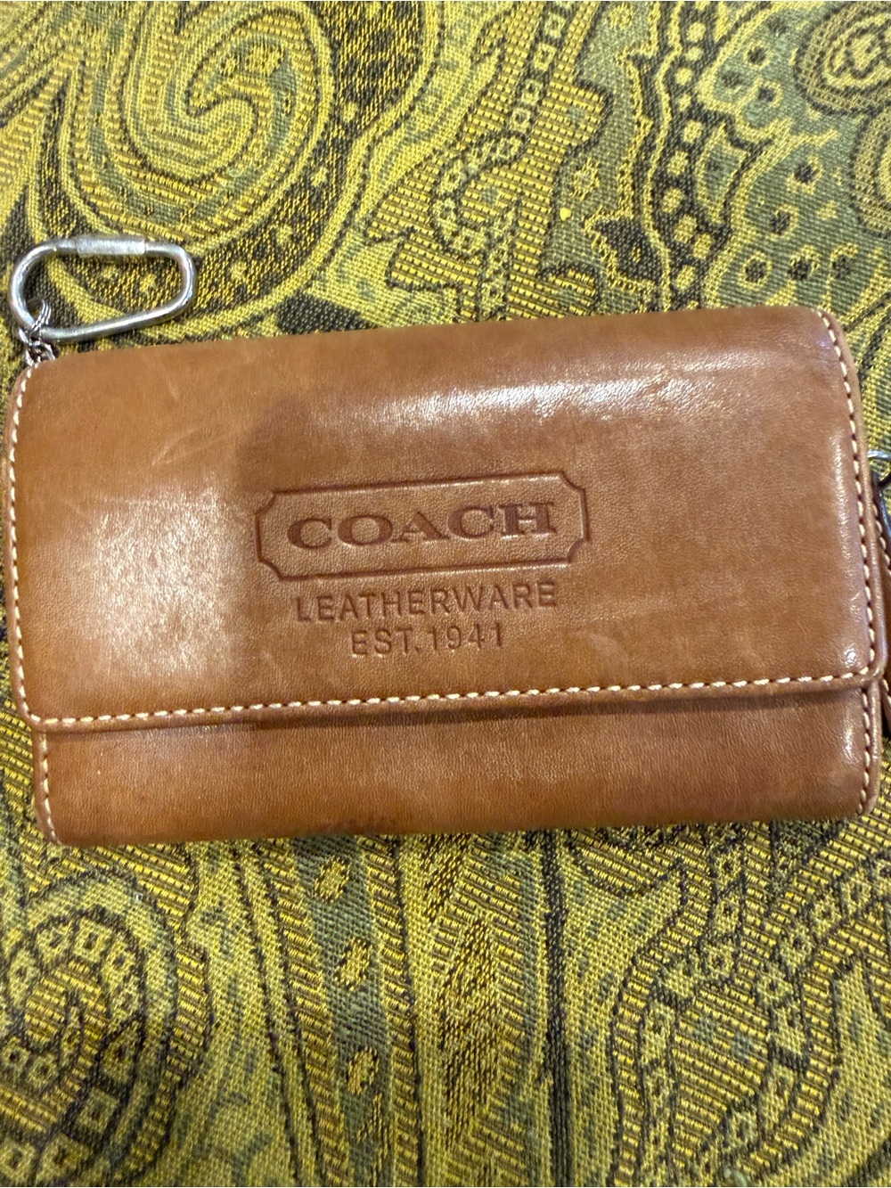 COACH Brown Leather Key & Card Holder with Embossed Logo Vintage